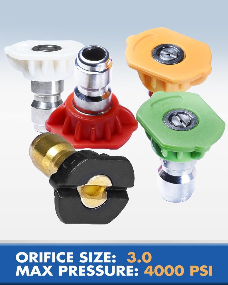 TOOLCY Pressure Washer Nozzle Tips, 3.0 Orifice, Design Up to 4000 PSI, Multiple Degrees, for Hot and Cold Water Use, Universal 1/4 inch Quick Connect, Replacement Nozzles for Power Washer (Set of 5) - Image 2